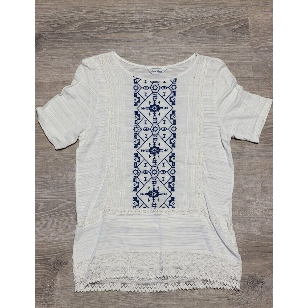 Lucky Brand Women's White Embroidered Top See Photos For‎ Sizeing